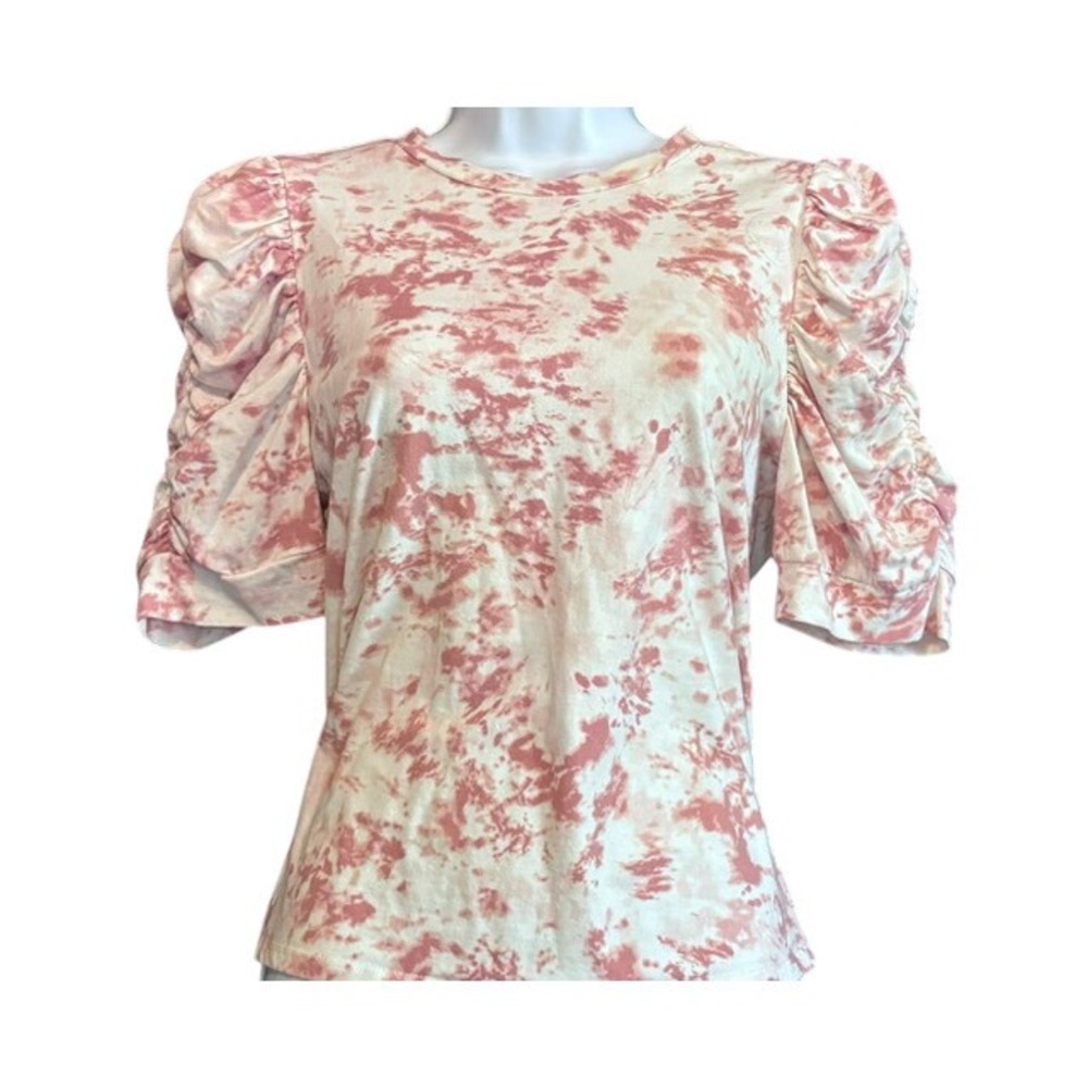 Status by Chenault Pink Tie Dye Puff Sleeve Keyhole Back Top Womens Medium
